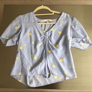 INTERMIX blue silk “cropped” top